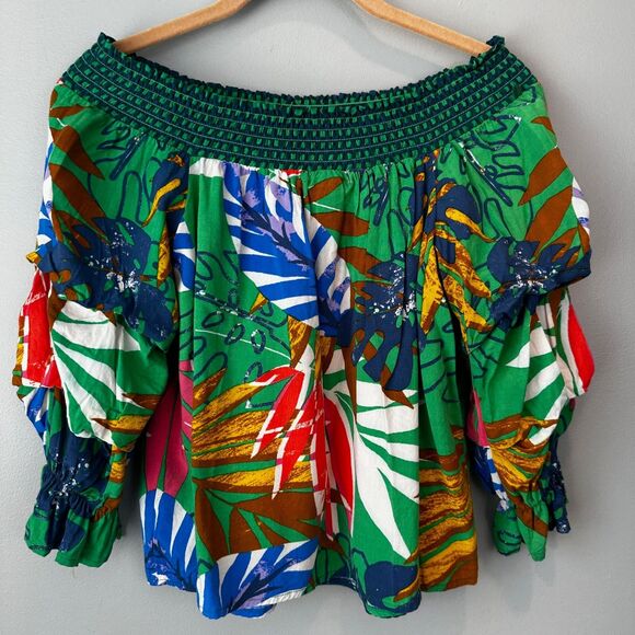 Jealous Tomato Green Floral Off the Shoulder Womens Top Size Small - Picture 4 of 4